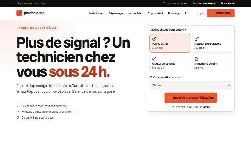 Parabole.ma — Satellite installation service across Morocco — website screenshot parabole.ma